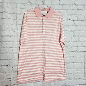 Callaway Golf Polo Shirt Men's L Pink White Stripe 100% Fine Cotton Casual